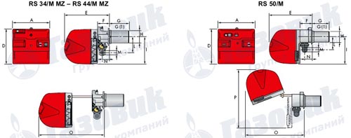 Габаритные размеры Riello RS 34/M MZ – RS 50/M 